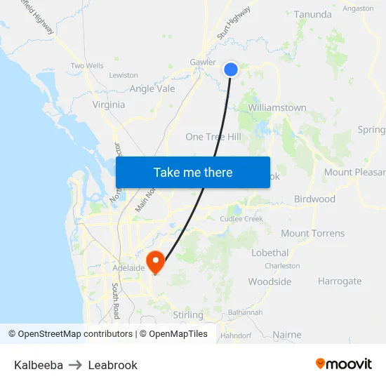 Kalbeeba to Leabrook map