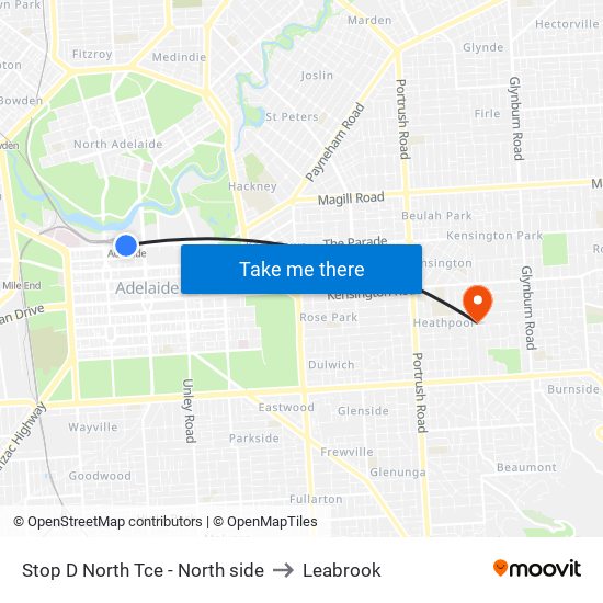 Stop D North Tce - North side to Leabrook map