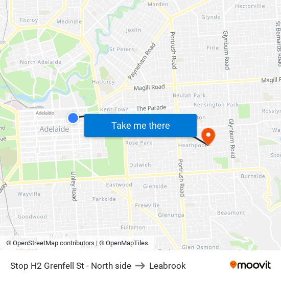 Stop H2 Grenfell St - North side to Leabrook map