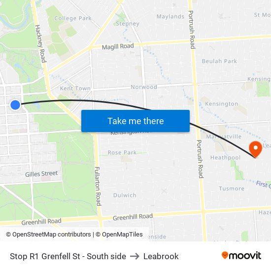 Stop R1 Grenfell St - South side to Leabrook map