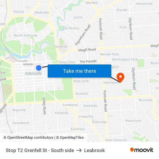 Stop T2 Grenfell St - South side to Leabrook map