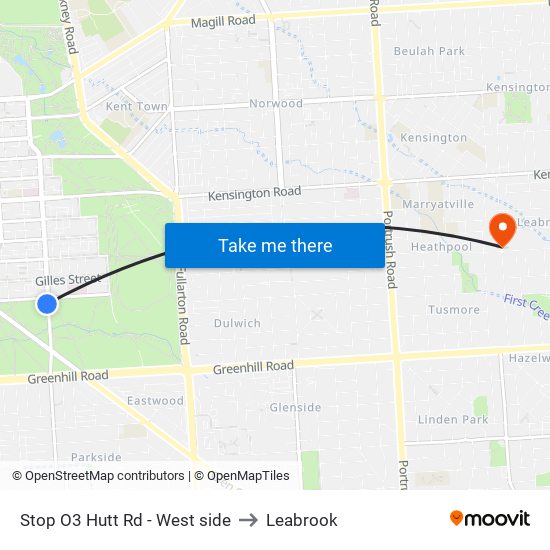 Stop O3 Hutt Rd - West side to Leabrook map