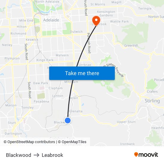 Blackwood to Leabrook map