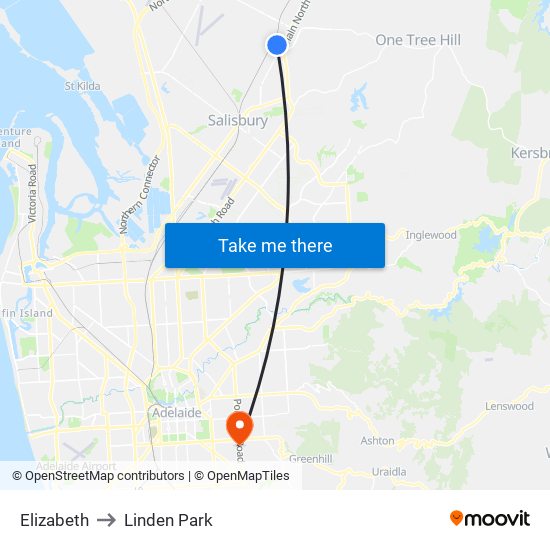 Elizabeth to Linden Park map