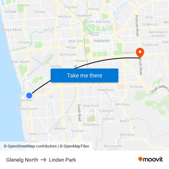 Glenelg North to Linden Park map