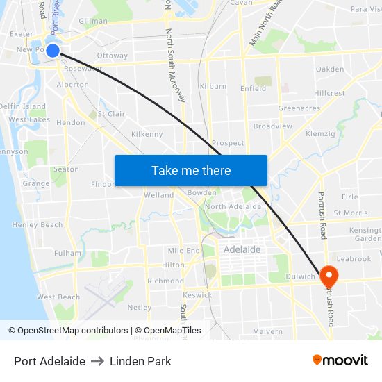 Port Adelaide to Linden Park map