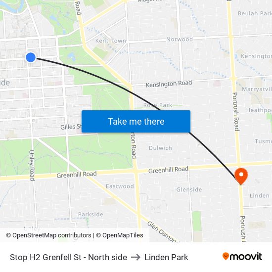 Stop H2 Grenfell St - North side to Linden Park map