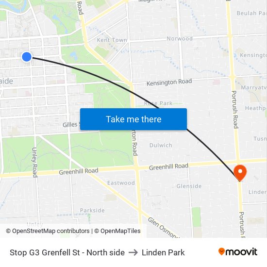 Stop G3 Grenfell St - North side to Linden Park map