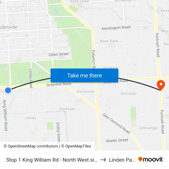Stop 1 King William Rd - North West side to Linden Park map