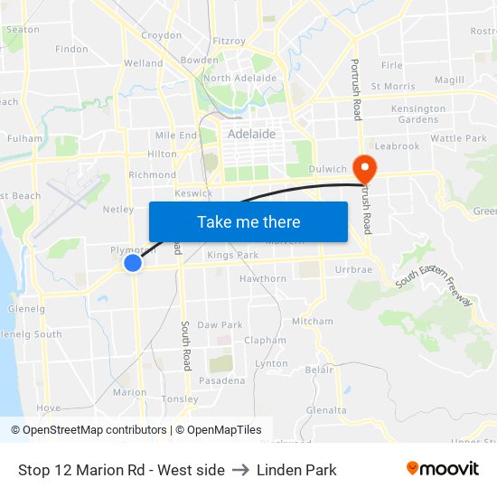 Stop 12 Marion Rd - West side to Linden Park map