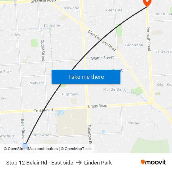 Stop 12 Belair Rd - East side to Linden Park map