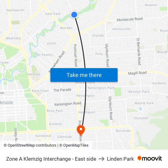 Zone A Klemzig Interchange - East side to Linden Park map