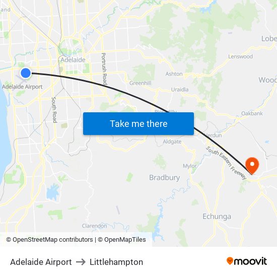 Adelaide Airport to Littlehampton map