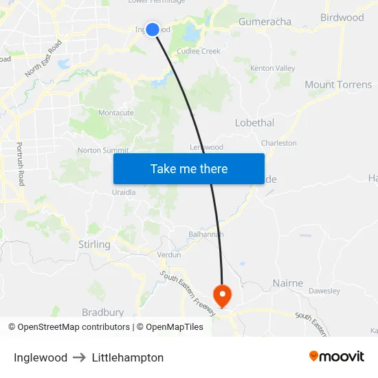 Inglewood to Littlehampton map