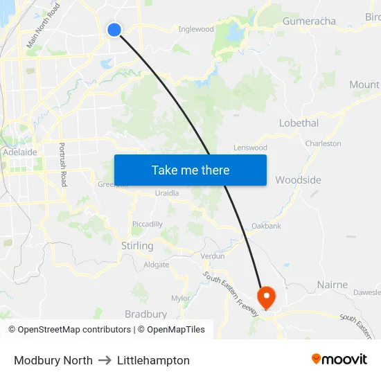 Modbury North to Littlehampton map