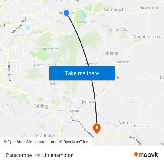 Paracombe to Littlehampton map