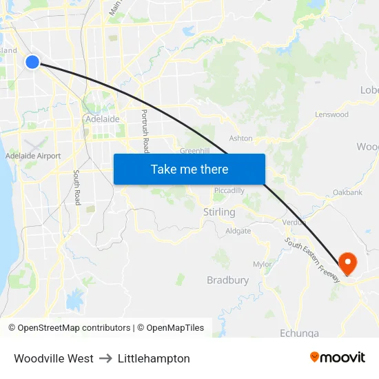 Woodville West to Littlehampton map
