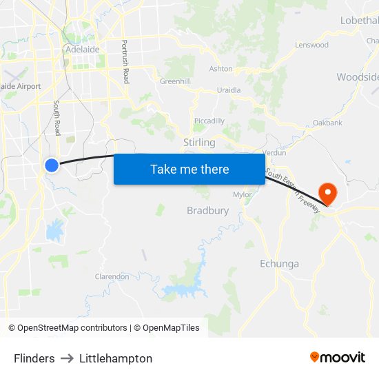 Flinders to Littlehampton map