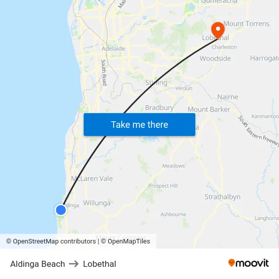 Aldinga Beach to Lobethal map
