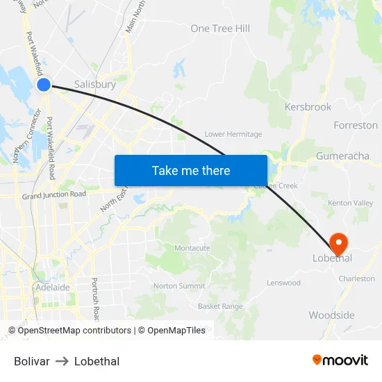 Bolivar to Lobethal map