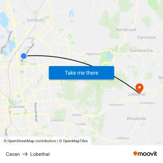 Cavan to Lobethal map