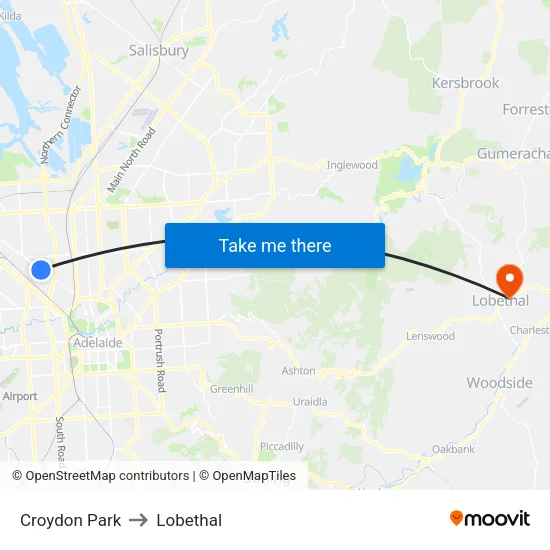 Croydon Park to Lobethal map