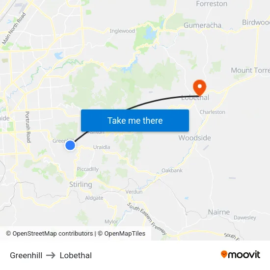 Greenhill to Lobethal map