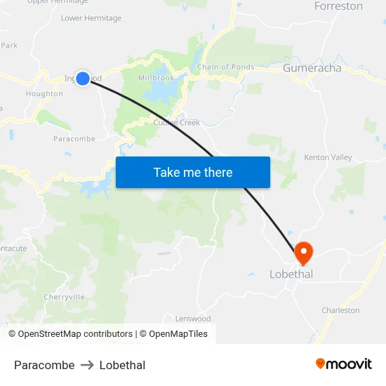 Paracombe to Lobethal map