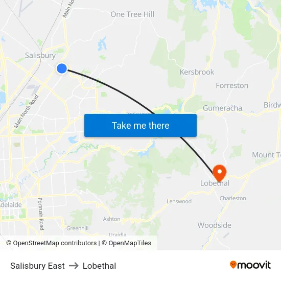 Salisbury East to Lobethal map