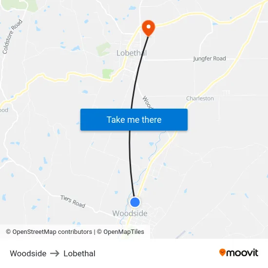 Woodside to Lobethal map