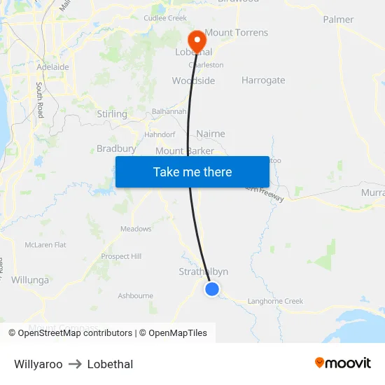Willyaroo to Lobethal map