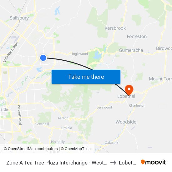 Zone A Tea Tree Plaza Interchange - West side to Lobethal map