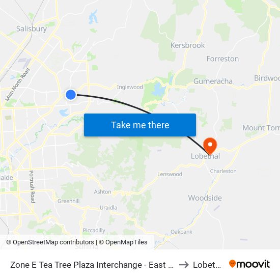 Zone E Tea Tree Plaza Interchange - East side to Lobethal map