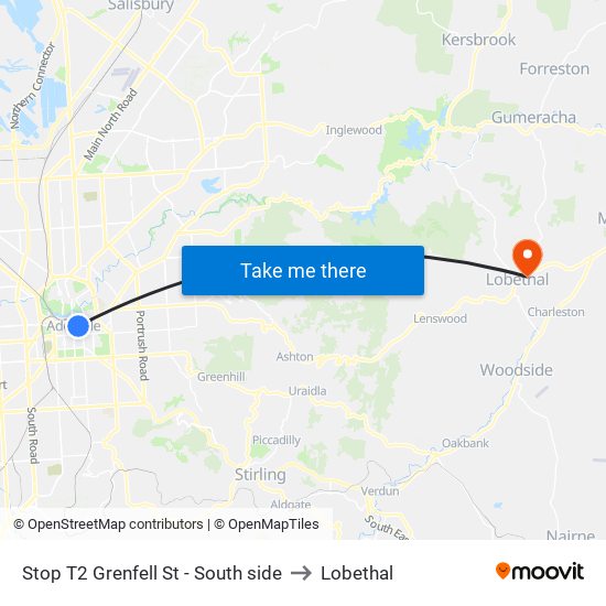 Stop T2 Grenfell St - South side to Lobethal map