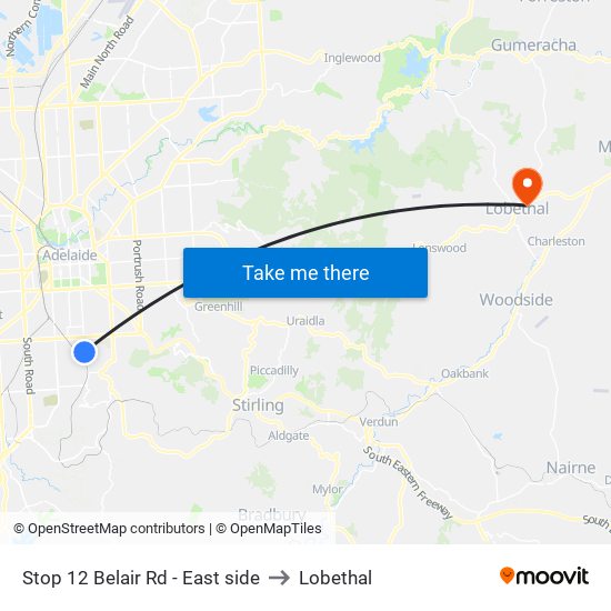 Stop 12 Belair Rd - East side to Lobethal map