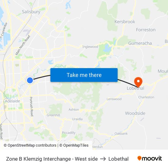 Zone B Klemzig Interchange - West side to Lobethal map