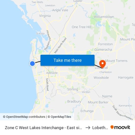 Zone C West Lakes Interchange - East side to Lobethal map