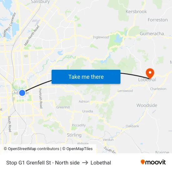 Stop G1 Grenfell St - North side to Lobethal map