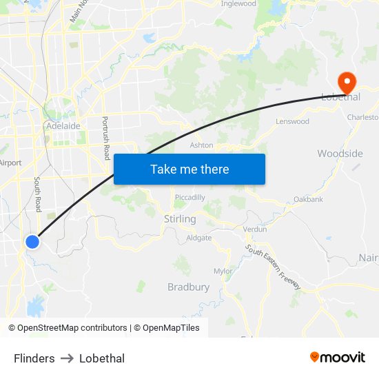 Flinders to Lobethal map