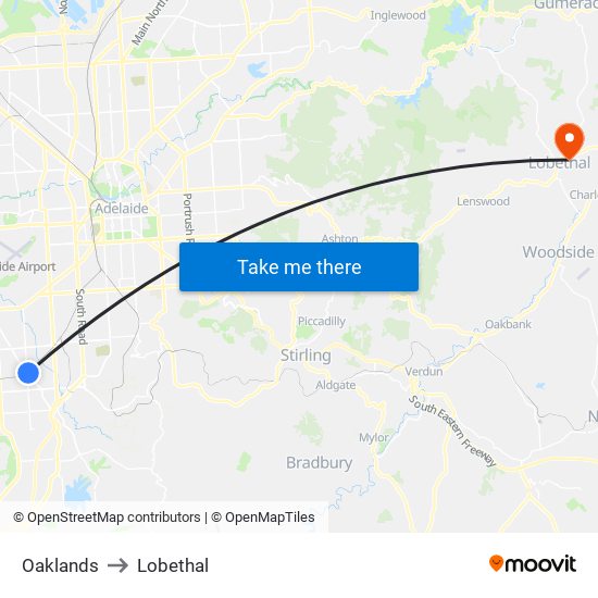 Oaklands to Lobethal map