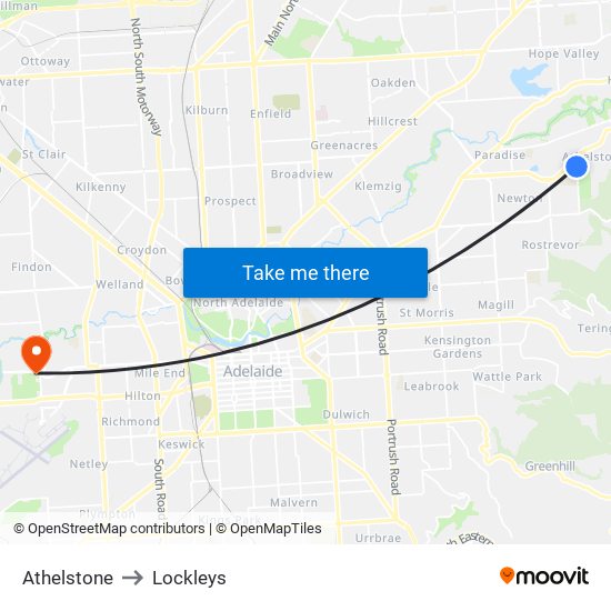 Athelstone to Lockleys map