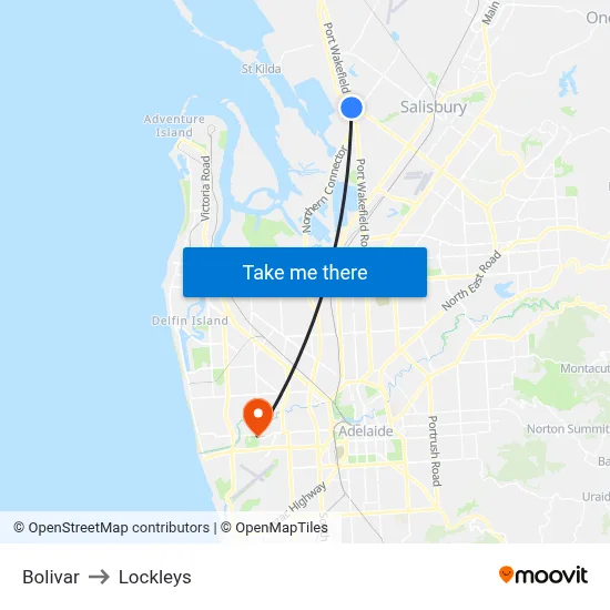 Bolivar to Lockleys map