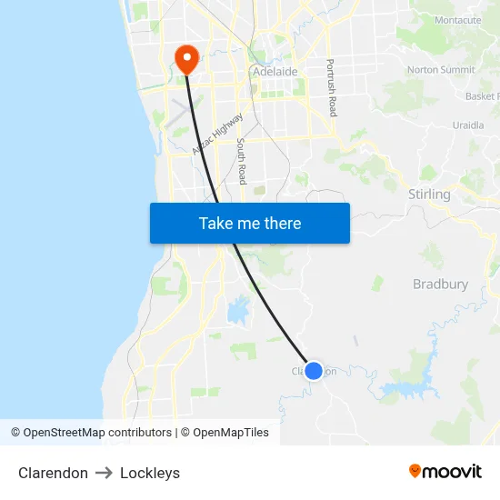 Clarendon to Lockleys map