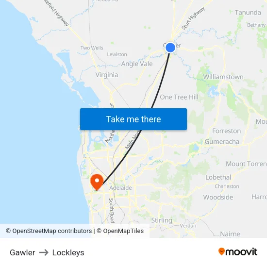Gawler to Lockleys map