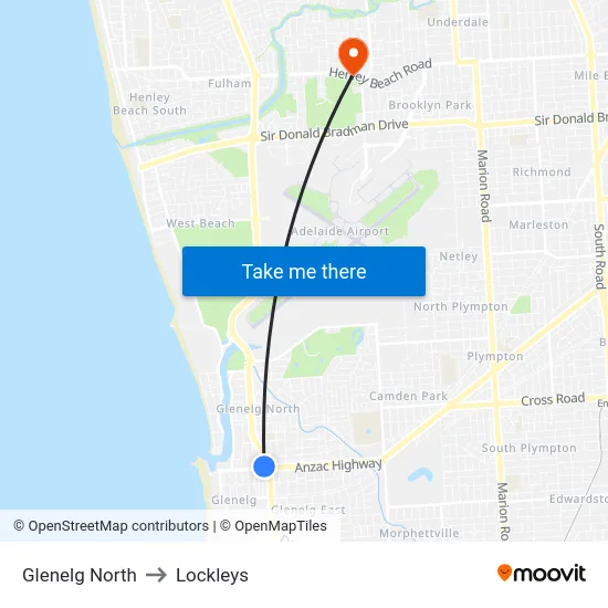 Glenelg North to Lockleys map