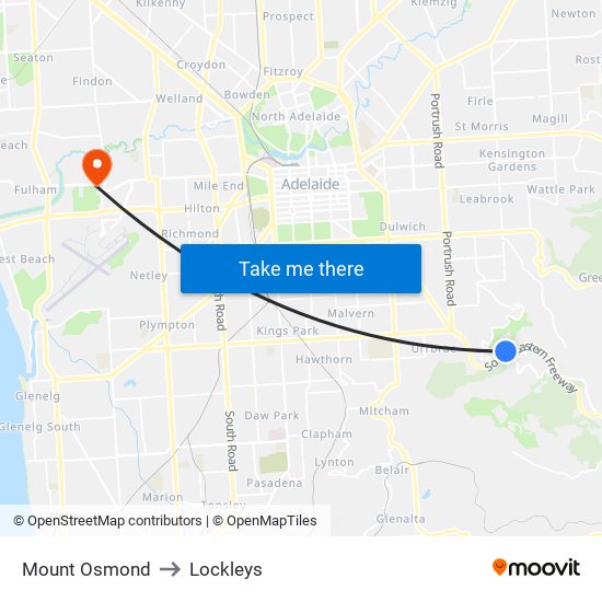 Mount Osmond to Lockleys map