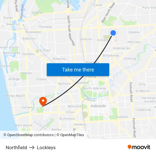 Northfield to Lockleys map