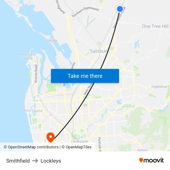 Smithfield to Lockleys map