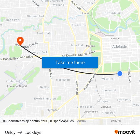 Unley to Lockleys map