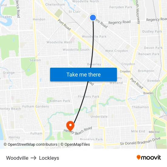 Woodville to Lockleys map